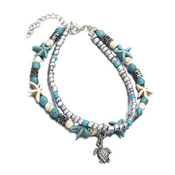 Layered Starfish & Sea Turtle Ankle Bracelet - Picture 4 of 6